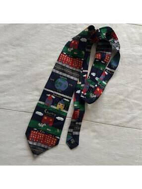 SAVE THE CHILDREN Silk Necktie Multicolored Kitschy Print